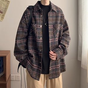 毛呢外套男冬季 加厚潮牌小香风上衣秋冬古着vintage高街呢子夹克