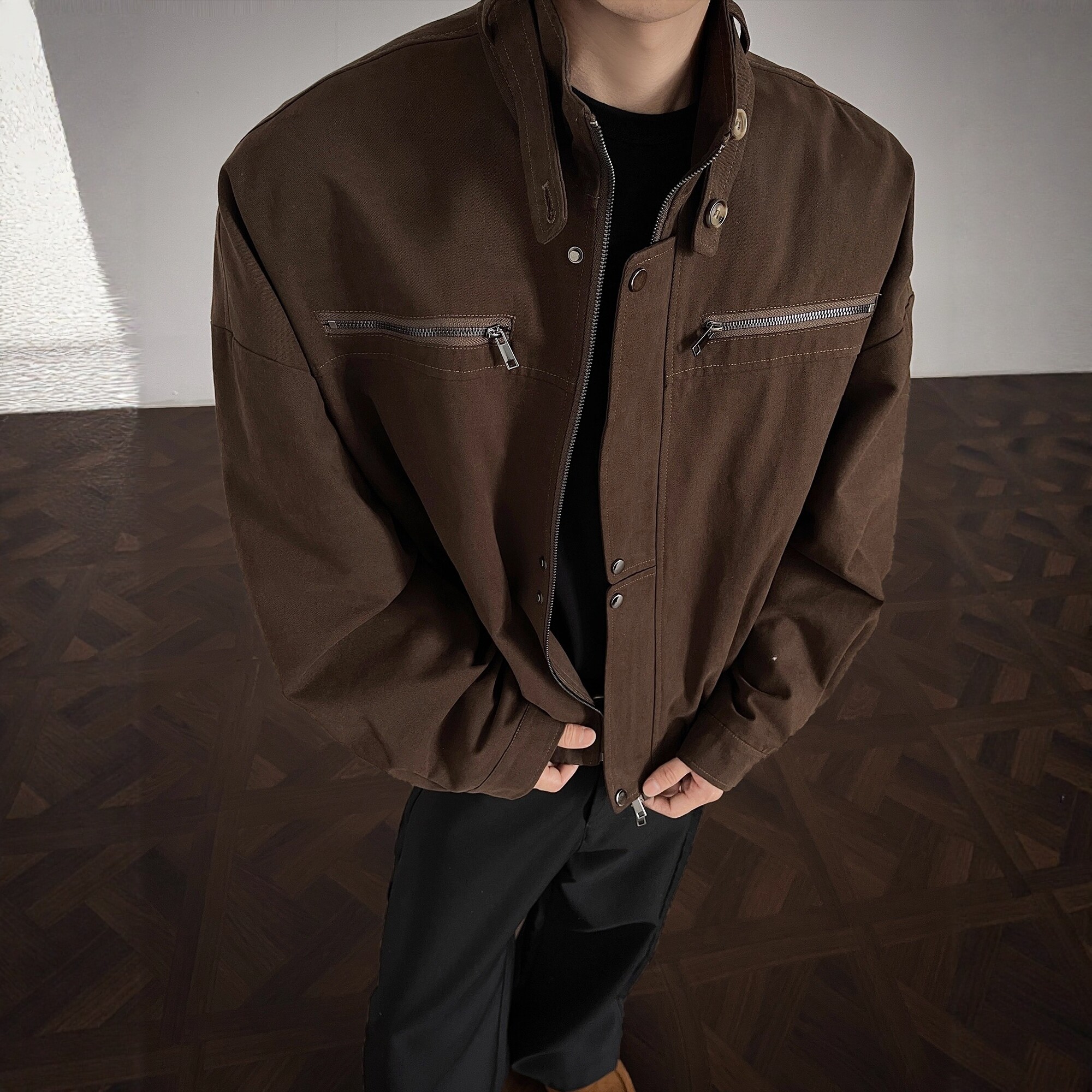 美拉德解构飞行夹克男秋冬季美式复古设计感潮牌痞帅宽松潮流外套