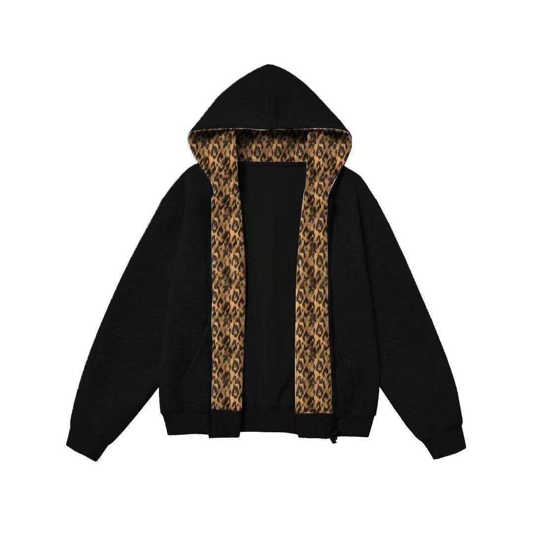 黑色红内双拉链连帽卫衣男秋冬美式复古cleanfit重磅短款情侣外套