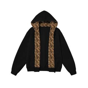 黑色红内双拉链连帽卫衣男秋冬美式复古cleanfit重磅短款情侣外套