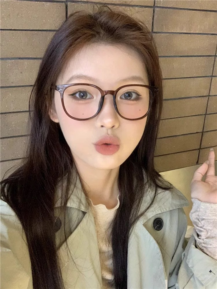 少女CEO超轻复古茶色眼镜女韩系大框显脸小防蓝光方圆脸镜框