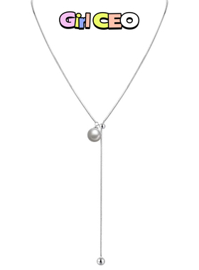 少女CEO【有球必应】可抽拉轻奢圆珠项链银色时尚锁骨链毛衣链