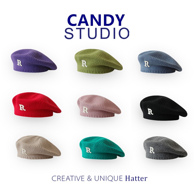 网红ins针织帽子字母大头围画家