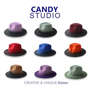 新款 hat 欧美风大檐毛呢礼帽渐变色喷漆爵士帽秋冬男女帽子毡帽