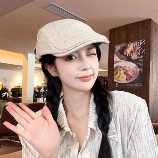 日系文艺复古黑色前进帽子女春秋季百搭显脸小报童帽英伦风鸭舌帽