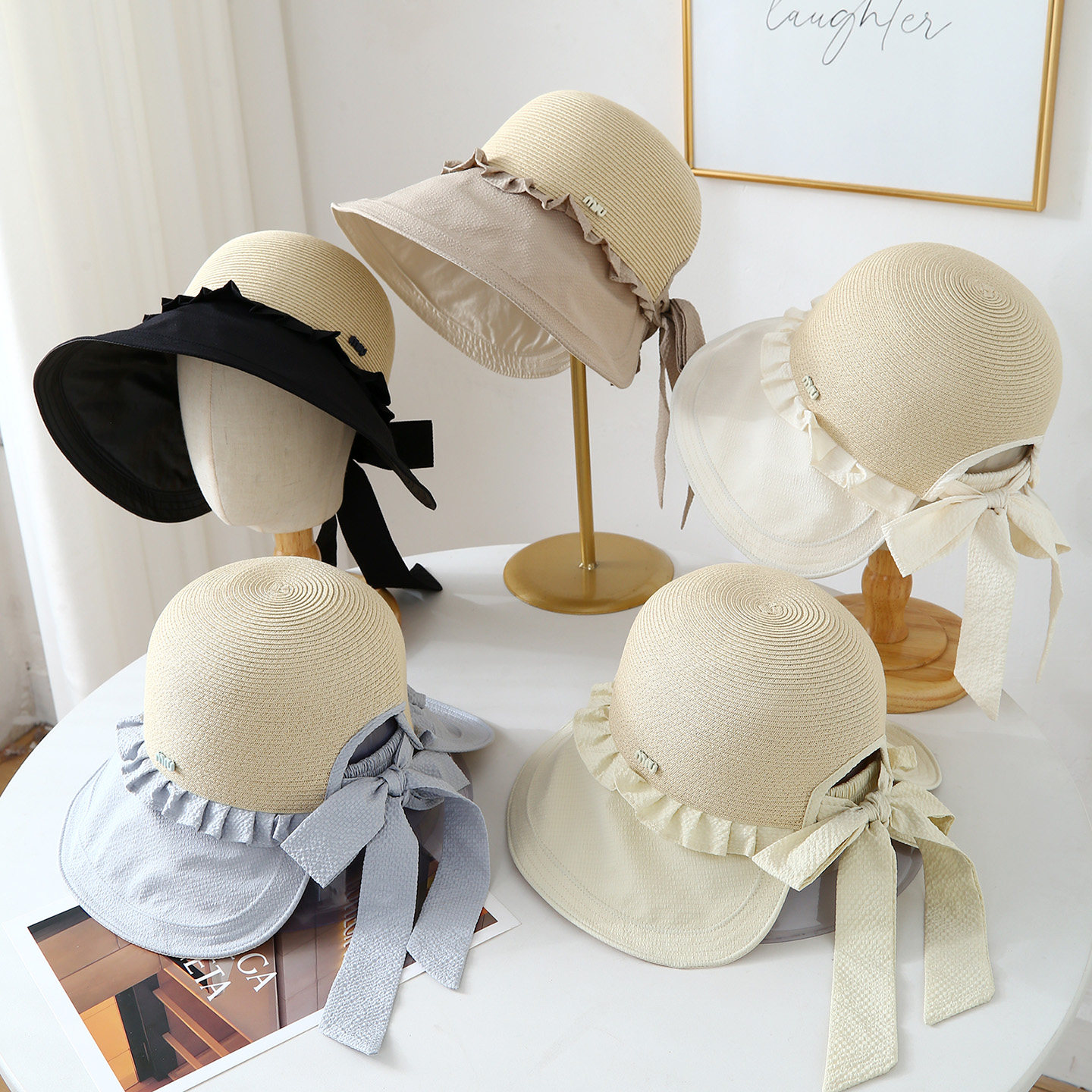 2026遮阳防晒太阳帽子女夏季气质优雅度假盆帽时尚蝴蝶结渔夫草帽