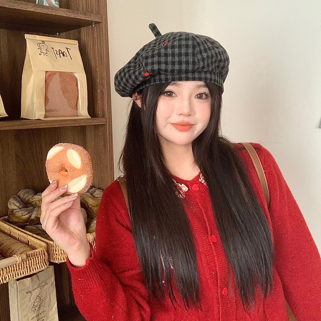 秋季帽子女款百搭刺绣花朵贝雷帽韩系甜美可爱八角帽显脸小画家帽