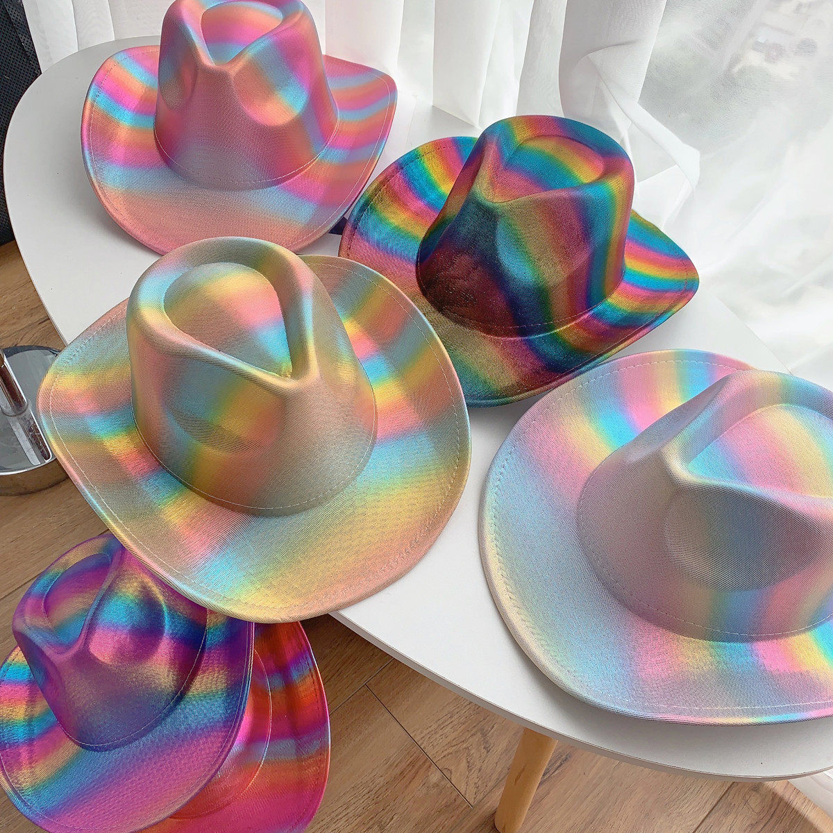 跨境亚马逊幻彩珠光西部牛仔帽 万圣节酒吧婚礼派对EVA复合定型帽