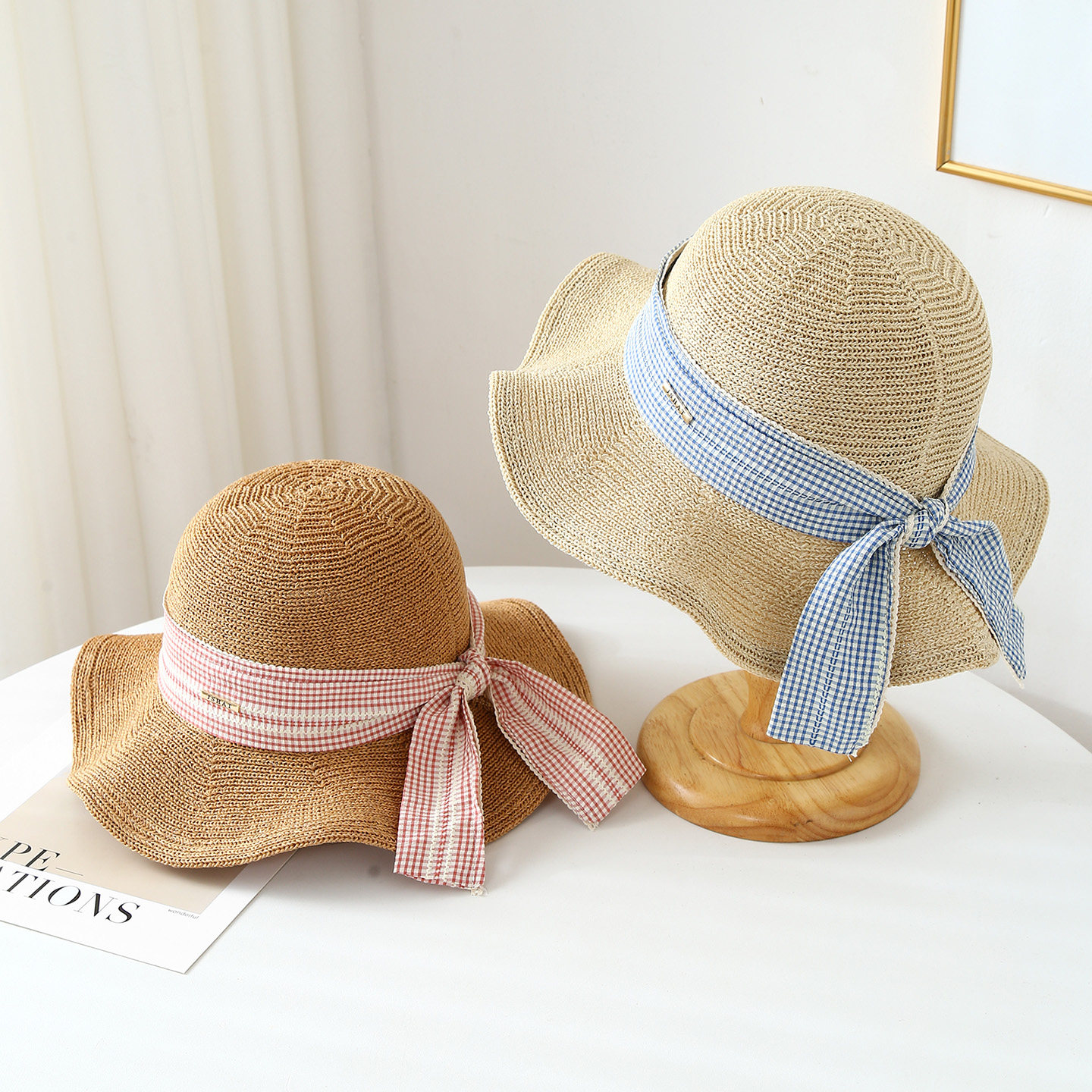 春秋季上新简约时尚蝴蝶结翻边简约针织帽成人女士帽子遮阳防晒帽