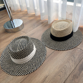 英伦风精致拼色凹顶草帽女夏天出游遮阳爵士帽时尚 百搭度假沙滩帽