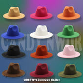 白色法式 平顶礼帽女春秋冬夏复古英伦平沿骑士宽檐毛呢爵士帽子男