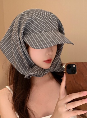 夏季薄款蓝条显脸小防晒棒球帽