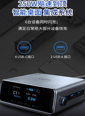 Anker Prime安克250W智能屏显桌面充电站多口氮化镓充电器PD快充头USB插座适用笔记本电脑iPad苹果手机16