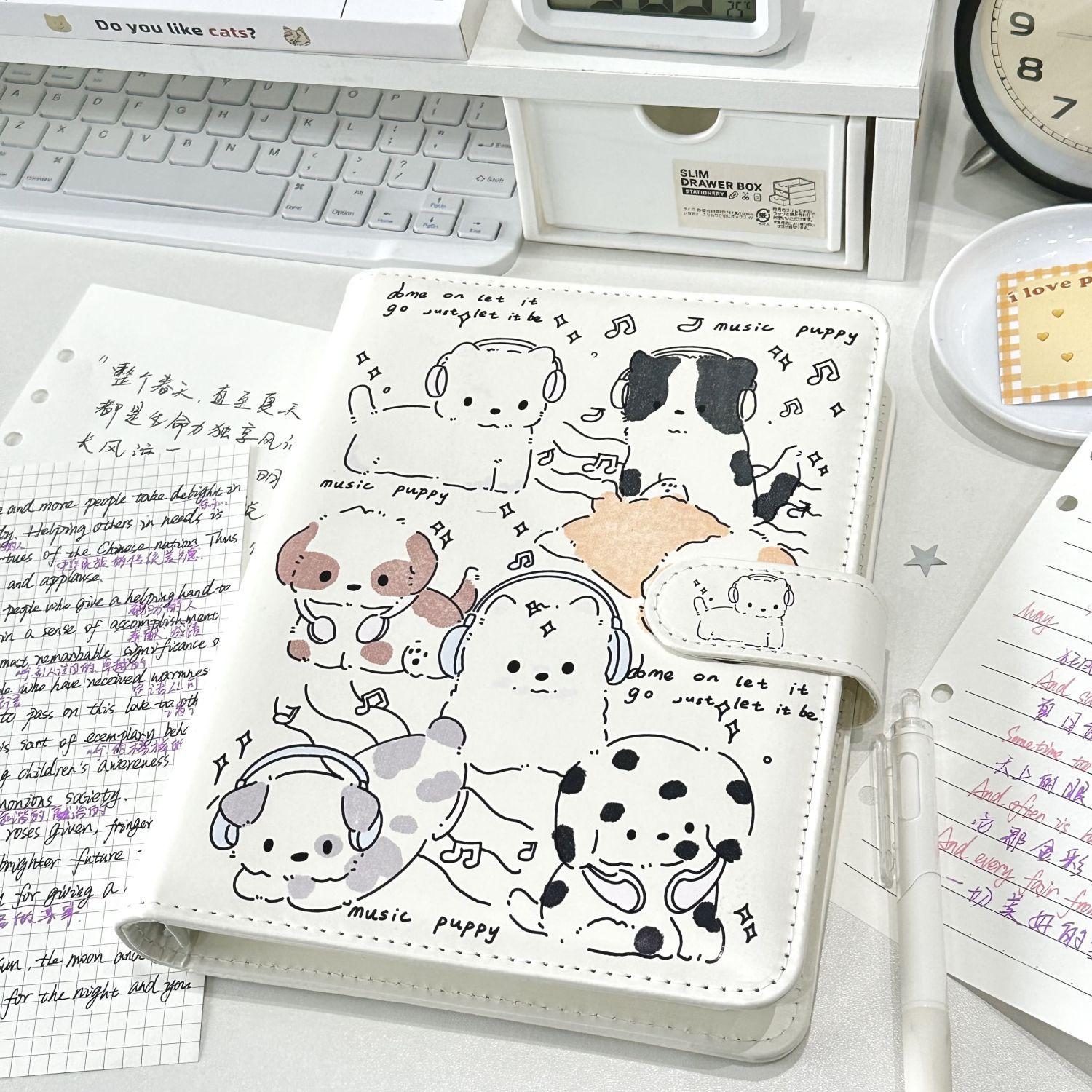 音乐小狗PU皮质A5笔记本高颜值可爱少女心加厚软皮磁吸活页记事本