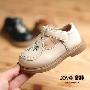 女童皮鞋春秋季2025新款韩版女宝小公主白色鞋子绣花国风宝宝单鞋