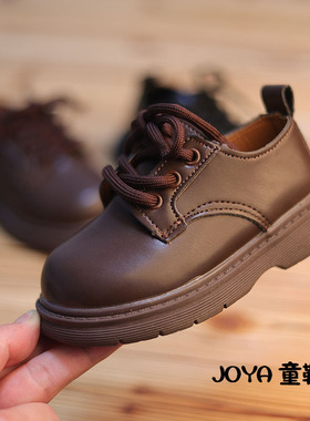 男童皮鞋春秋季2025新款学院风女宝系带鞋子1-2-3岁宝宝黑色单鞋5