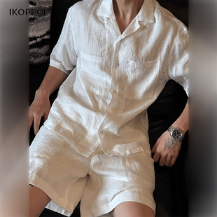 轻奢男士老钱风亚麻套装2025新款轻熟风高级感穿搭衬衫短裤一套