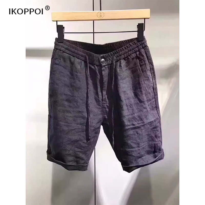 高端夏季亚麻五分短裤男士纯色棉麻休闲中裤修身薄款沙滩裤大尺码