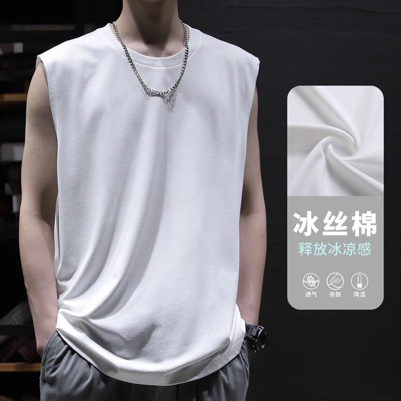 背心男士夏季高级感纯色简约百搭T恤运动健身坎肩纯色大码马甲潮