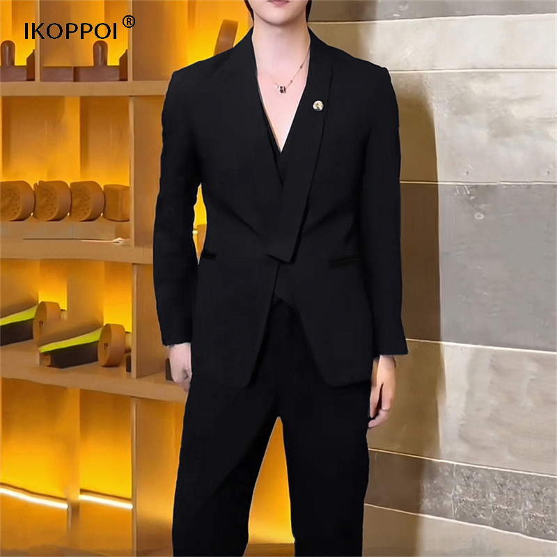 高端男士潮流商务休闲西装外套2025春秋季新款痞帅修身西服套装