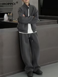 高端男士美式重磅太空棉休闲运动套装2025秋季百搭卫衣卫裤两件套