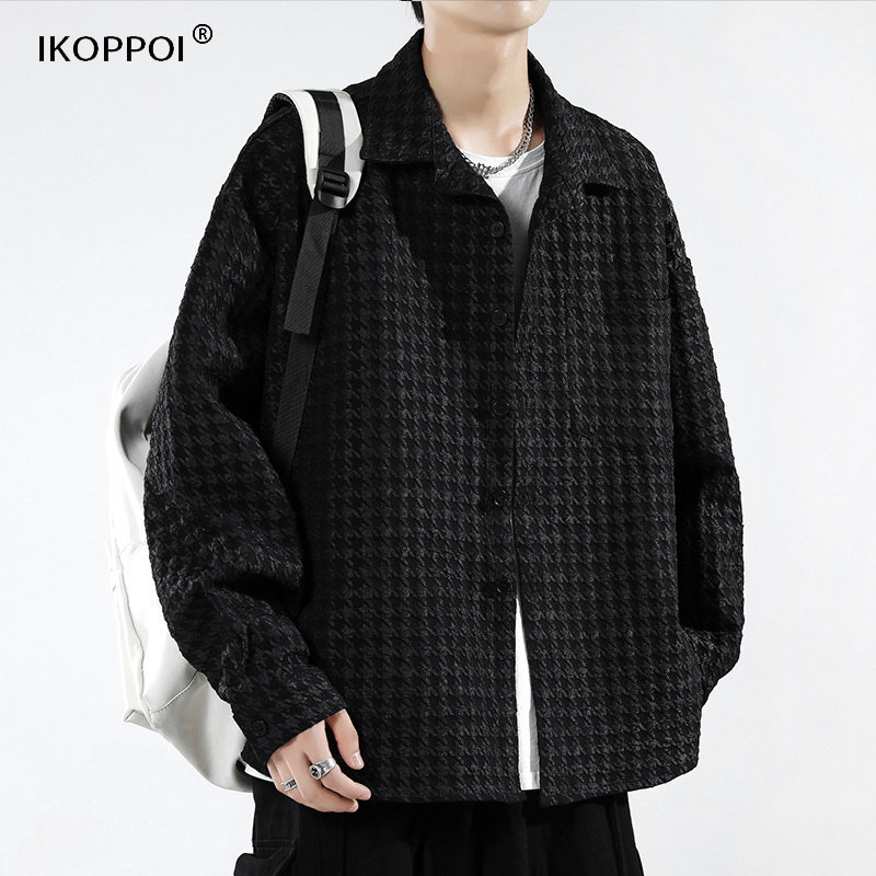 潮牌衬衫男士春秋季宽松小香风翻领夹克ins美式复古高级感外套潮