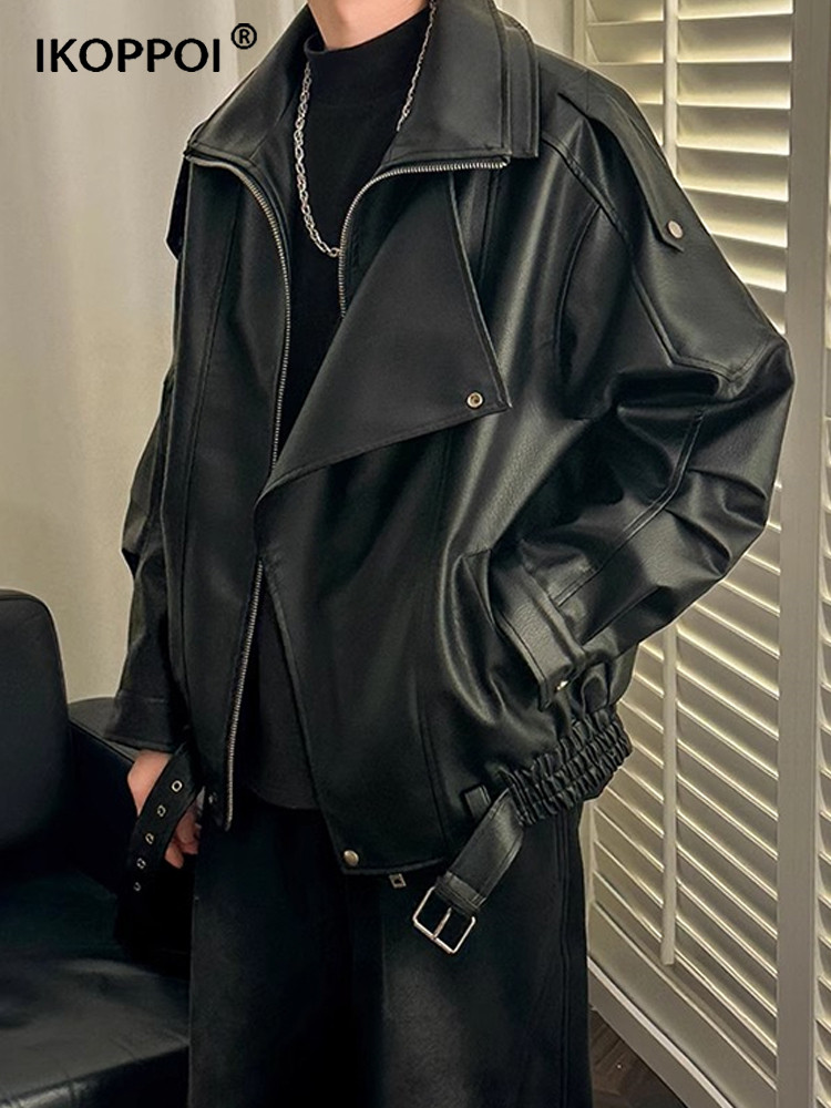 轻奢高级感翻领皮衣外套男2025秋季欧美风街头潮流机车服皮夹克衫