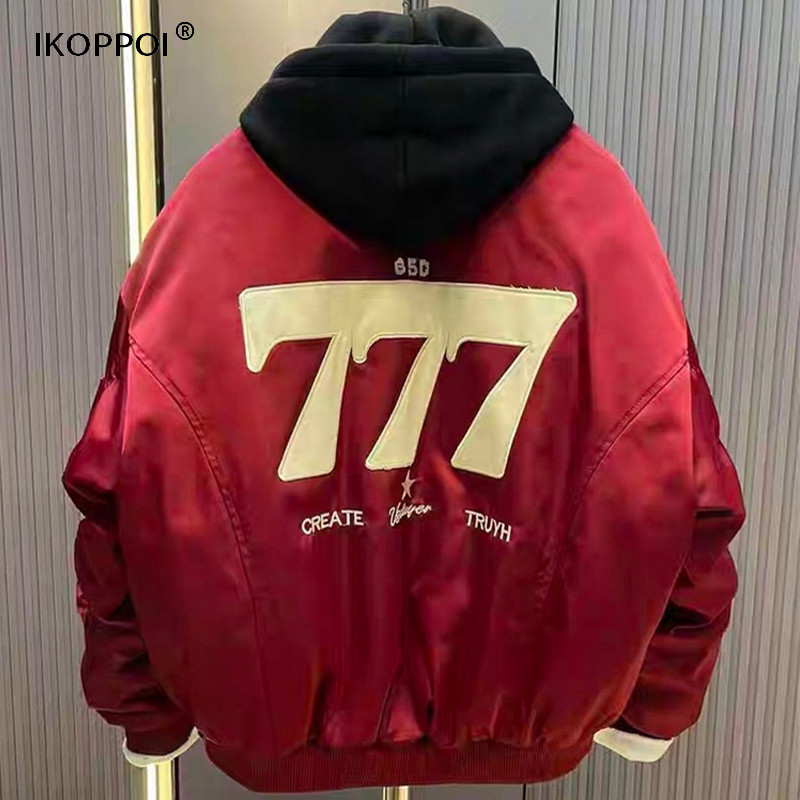轻奢美式羽绒服加厚保暖白鸭绒外套男女款连帽可拆卸布贴刺绣上衣