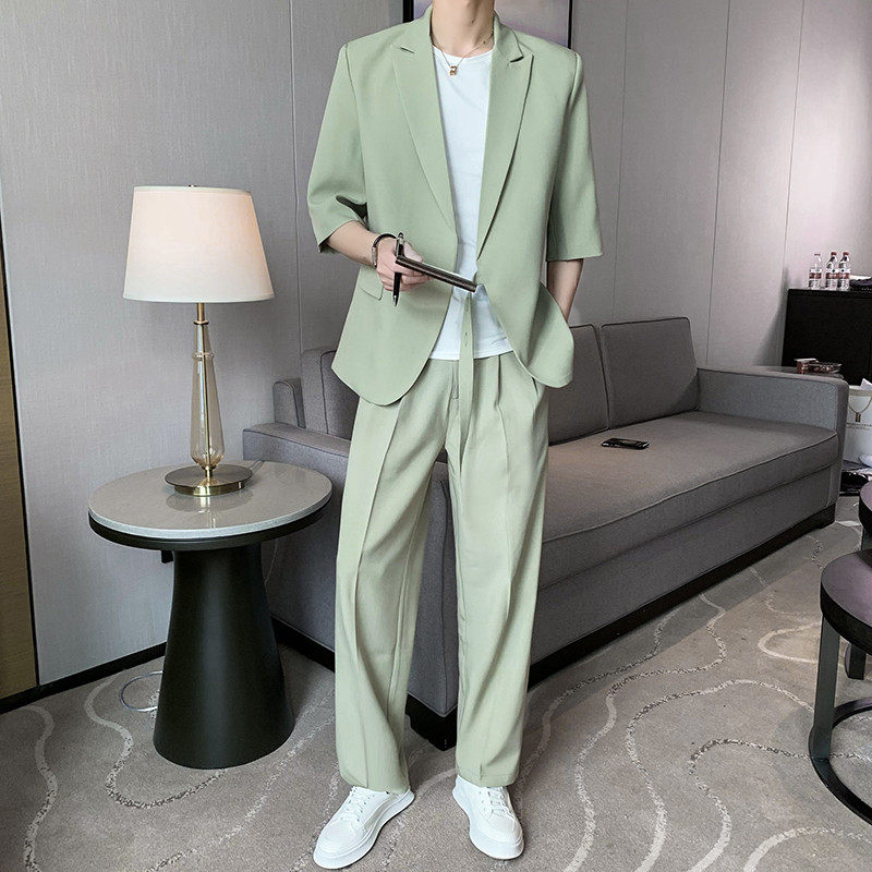 薄款西服套装男士春季高级感抗皱免烫男装休闲百搭痞帅潮流三件套