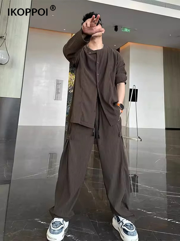 高端中国风休闲宽松长袖时尚套装男2025春秋季两件套纯色简约男款