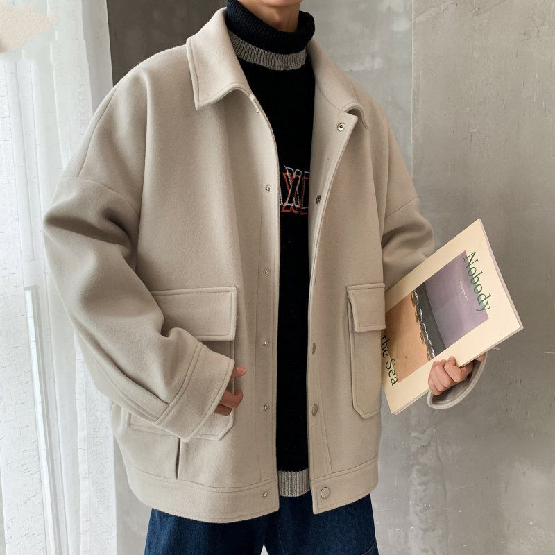 毛呢大衣男士秋冬季韩版宽松加绒保暖情侣外套短款覆古百搭风衣潮,男装,毛呢大衣,淘宝优惠券,粉丝福利购,淘宝优惠卷