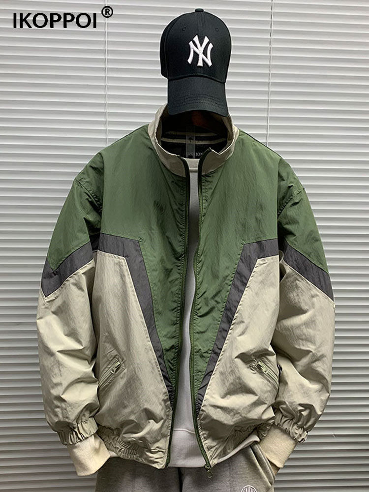 立领夹克男士春秋美国时尚品牌拼接对比色棒球服户外休闲宽松运动