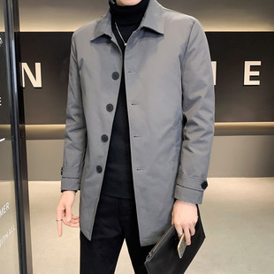风衣男士 轻薄羽绒衣纯色痞帅男装 秋冬季 大码 上衣服 2025新款 中长款