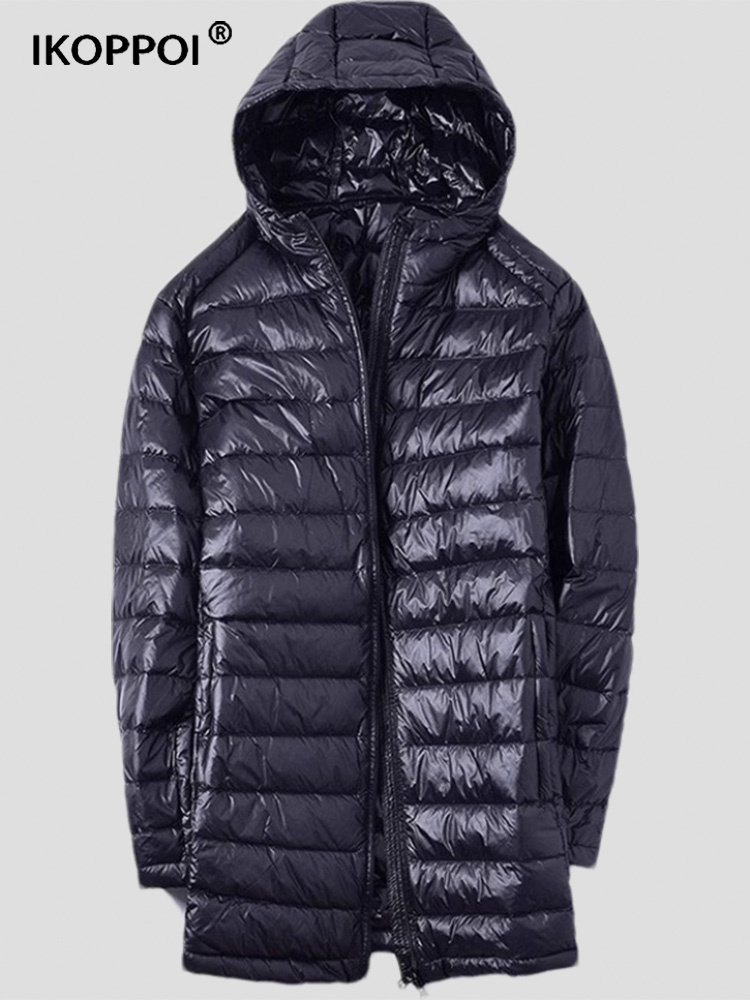 高端轻薄连帽中长款男士羽绒服2025秋冬季白鸭绒宽松休闲情侣外套