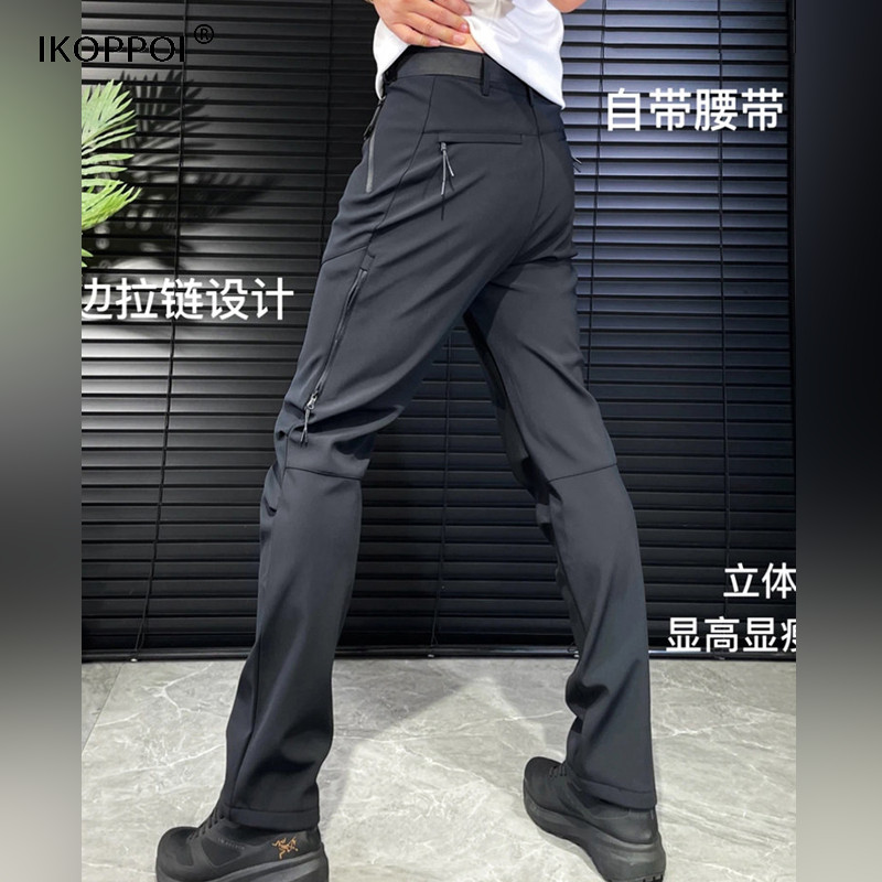 高端男士三防软壳冲锋裤户外登山裤春季拉链直筒裤时尚百搭休闲裤