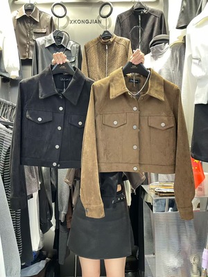 X空间2025年秋季新款韩版时尚百搭宽松显瘦翻领短款鹿皮绒外套