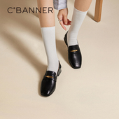 羊皮方跟单鞋 千百度经典 百搭气质新款 通勤豆豆鞋 中跟乐福鞋 女款