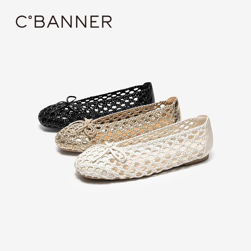 千百度西西里夏蝴蝶结渔网镂空平底单鞋女2026春季新款浅口单鞋,女鞋,浅口单鞋,淘宝优惠券,粉丝福利购,淘宝优惠卷