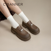 千百度厚底牛津鞋 百搭 复古小皮鞋 女春秋气质增高时尚 深口JK乐福鞋