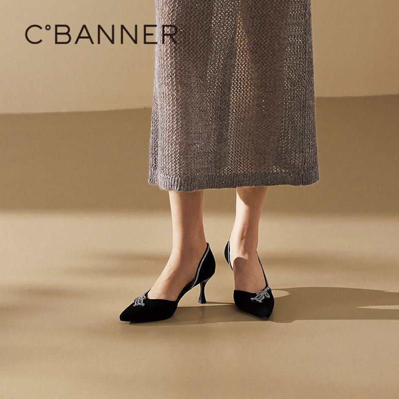 千百度细高跟半凉鞋女2025夏季新款中空宴会婚鞋绝美斩男时装凉鞋