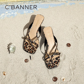 气质百搭 豹纹休闲凉拖鞋 博主推荐 千百度高跟外穿人字拖女新款