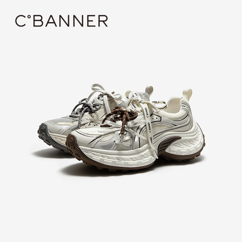 千百度双带厚底老爹鞋女2026春季新款网面透气增高舒适运动休闲鞋