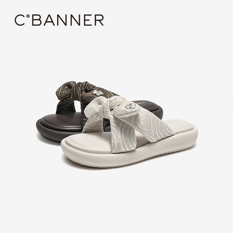 千百度蝴蝶结厚底一字拖女2026夏季新款增高外穿软底休闲凉拖鞋