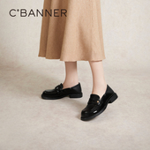 千百度漆皮乐福鞋 通勤百搭 增高低跟黑色小皮鞋 女春秋气质时尚 JK鞋