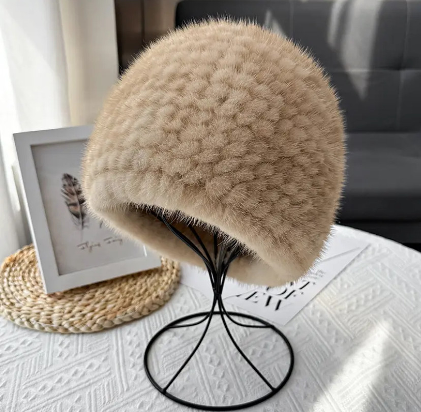 水貂毛加密编织双面皮草帽子复古百搭弹力瓜皮小圆帽