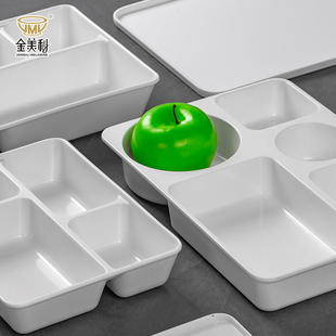 加厚加深分格餐盘学校工厂食堂带盖配餐盘四格长方形密胺饭盘定制