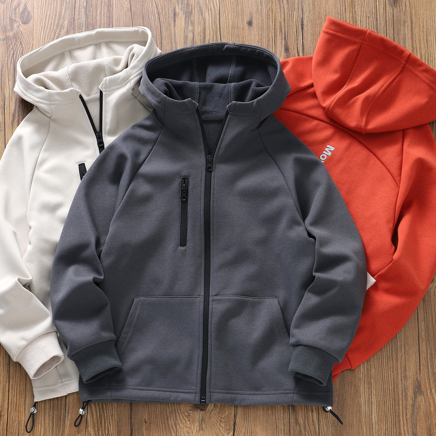 男童薄绒连帽休闲外套~儿童一体绒秋冬洋气男孩加绒运动开衫上衣A