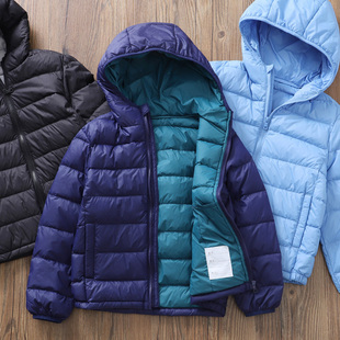 轻便型校服内胆鸭绒连帽羽绒服~儿童男童轻薄外套童装秋冬~短款L1