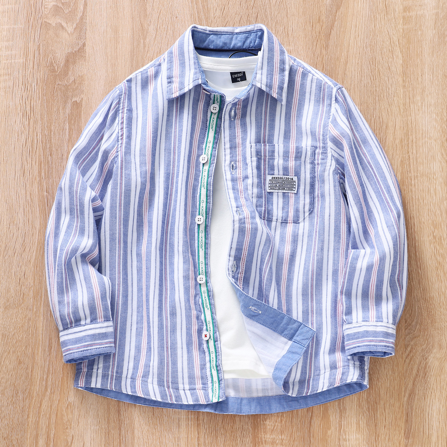 儿童春秋棉砂竖彩条衬衫男孩衬衣