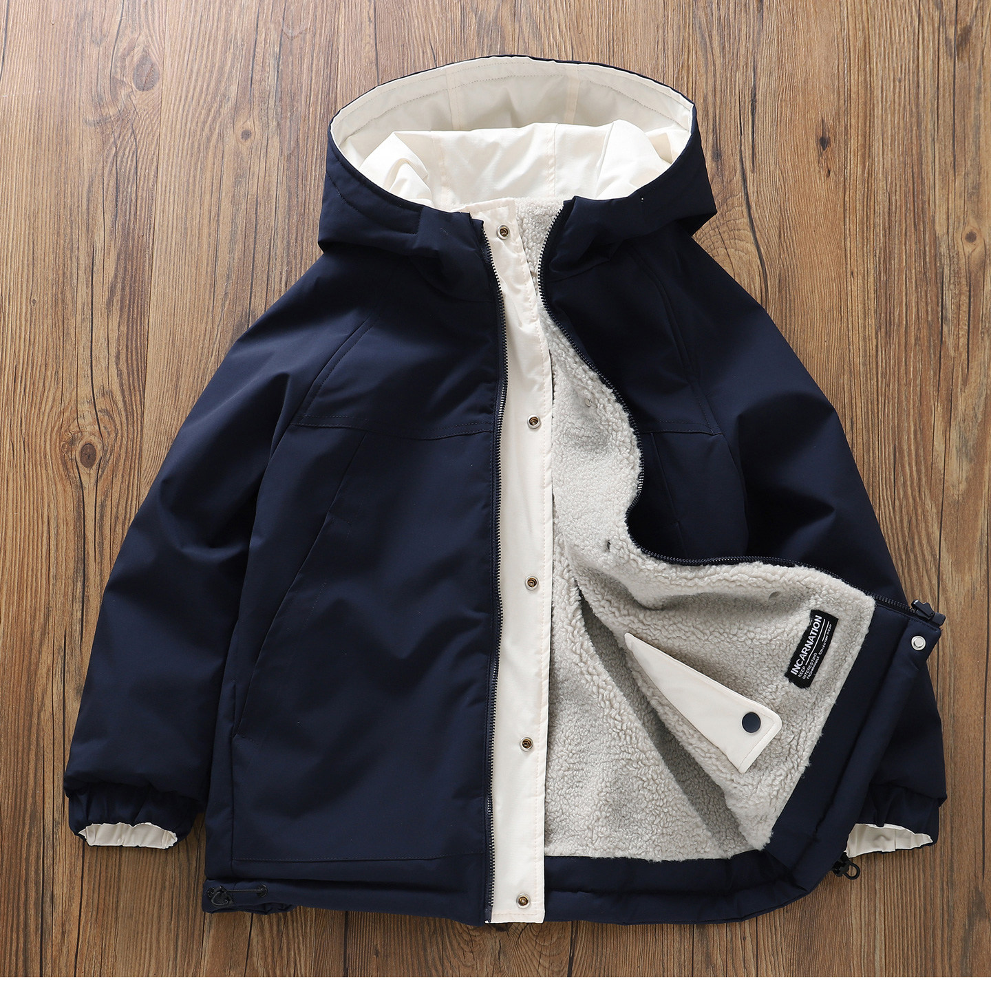 高品质男童两面穿棉服加绒外套